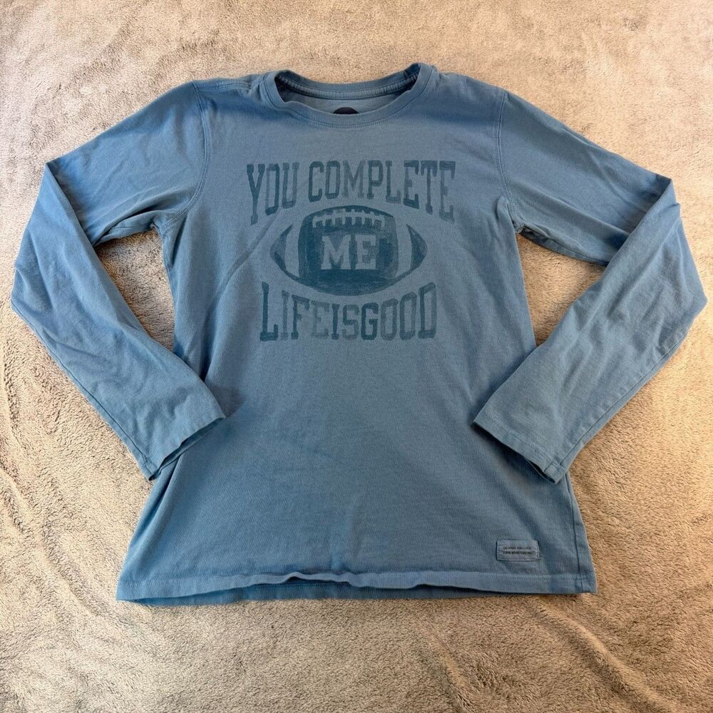 Life Is Good Women’s Long Sleeve Crusher Tee Football Blue Size S